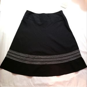 Covington Embroidery Flare Hem Black Linen Blend Skirt, Size: 10.